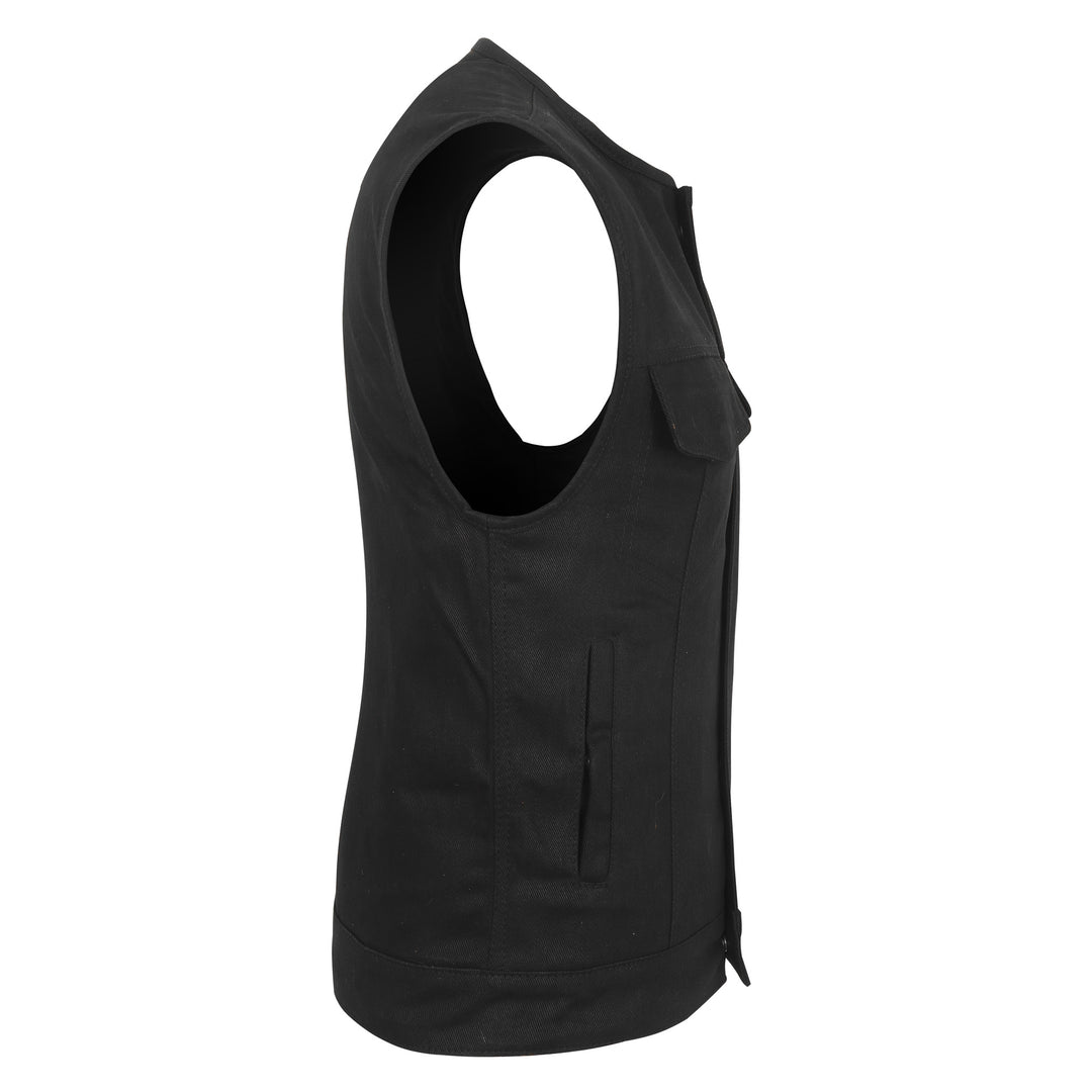 GO301 Black Denim Vest with Rolled Collar