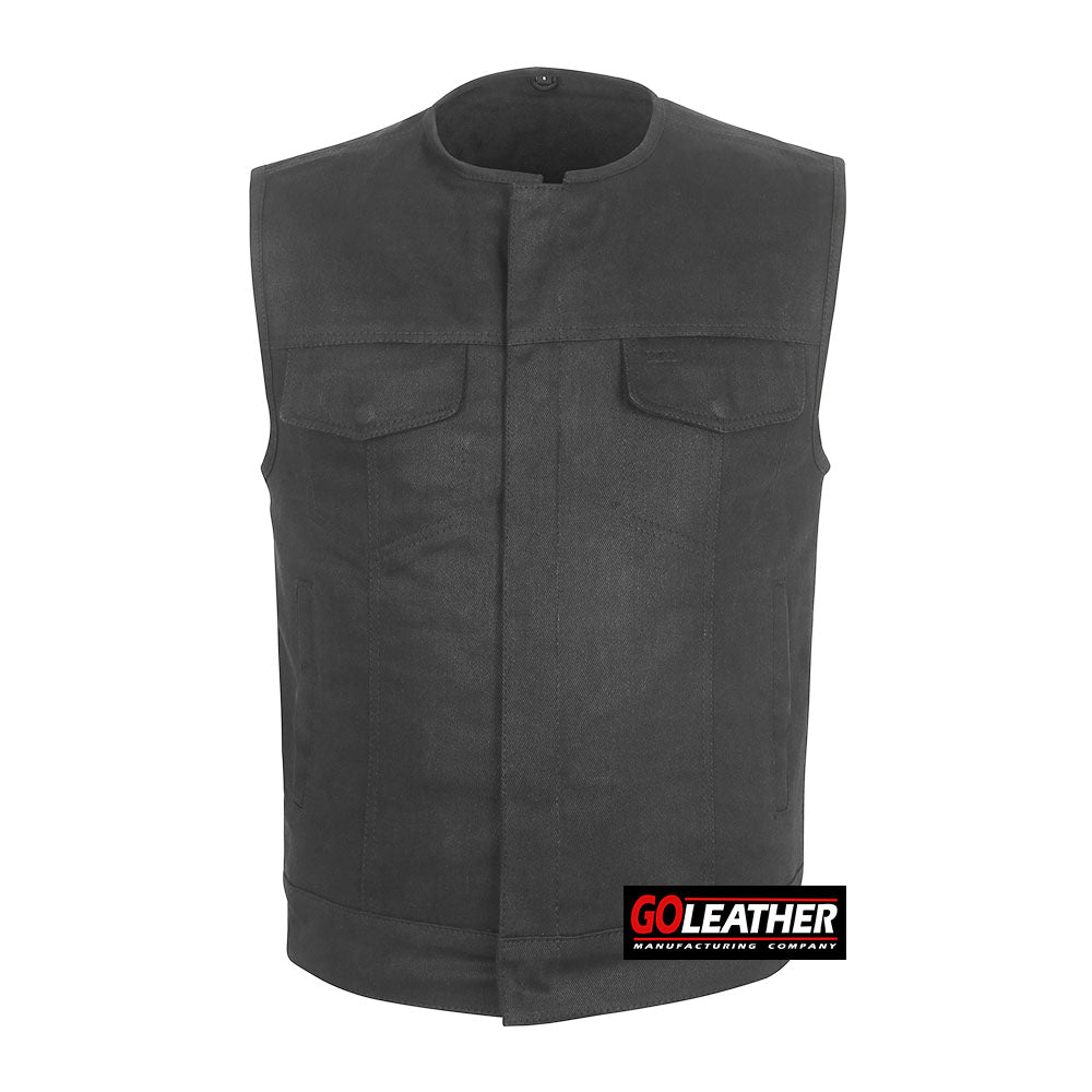 GO301 Black Denim Vest with Rolled Collar