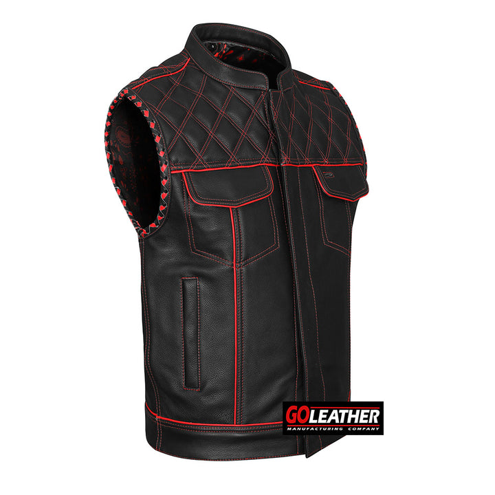Merciless - Vest with Red Stitch, Piping & Arm Braid