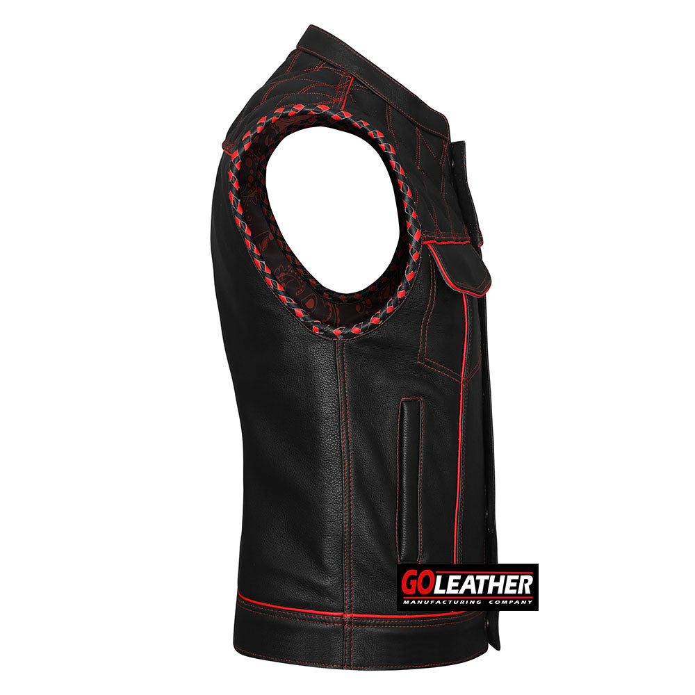 Merciless - Vest with Red Stitch, Piping & Arm Braid