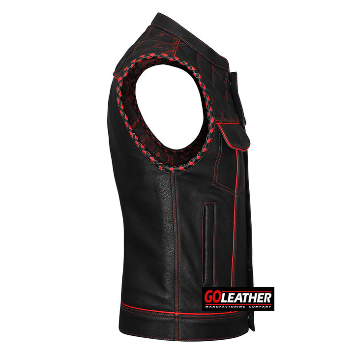 Merciless - Vest with Red Stitch, Piping & Arm Braid