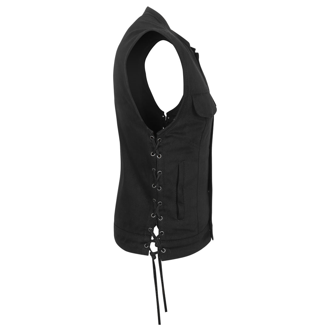 GO303 Black Denim Vest with Side Laces