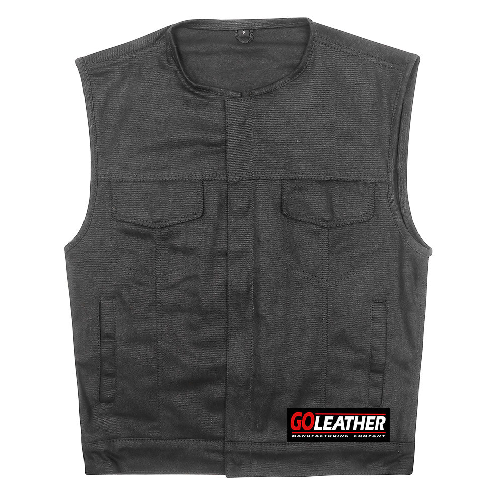 GO301 Black Denim Vest with Rolled Collar