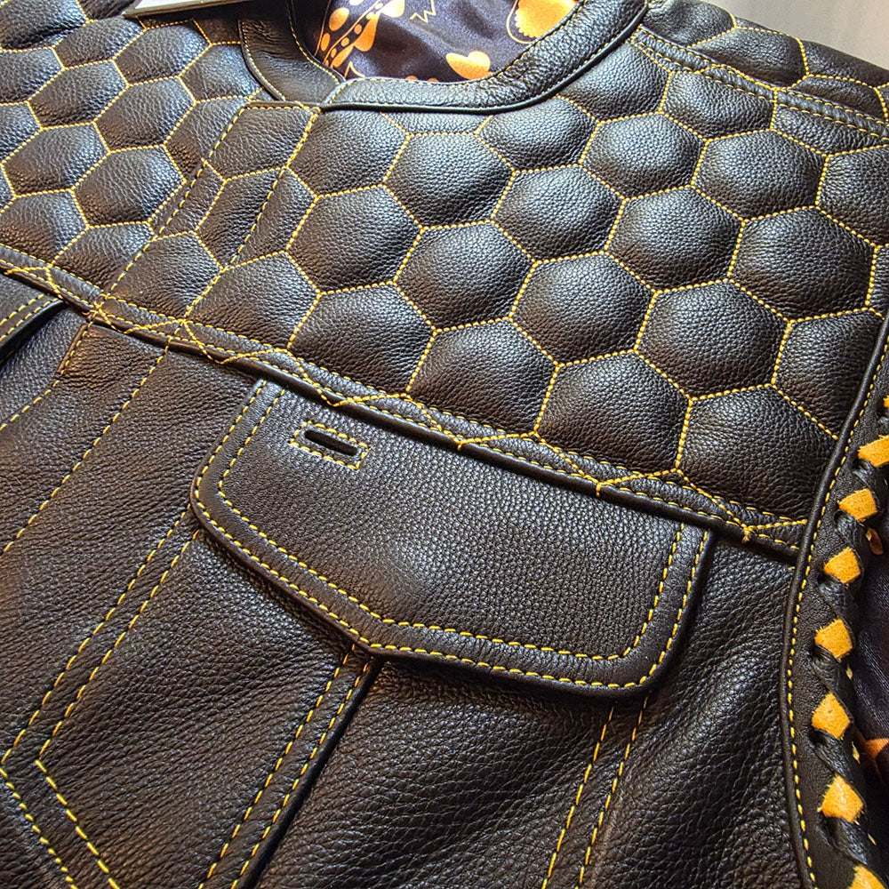 Gold Hex Vest - Honeycomb Pattern with Gold Thread