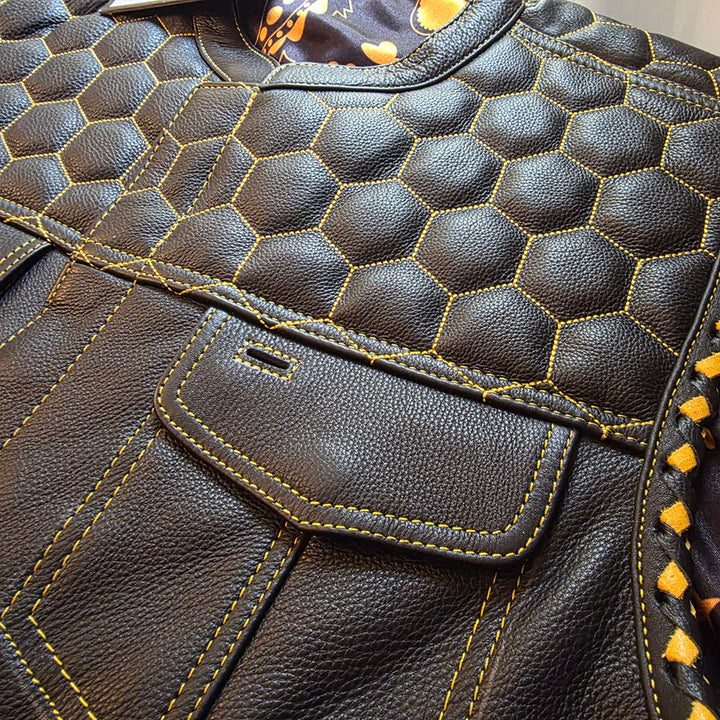 Gold Hex Vest - Honeycomb Pattern with Gold Thread