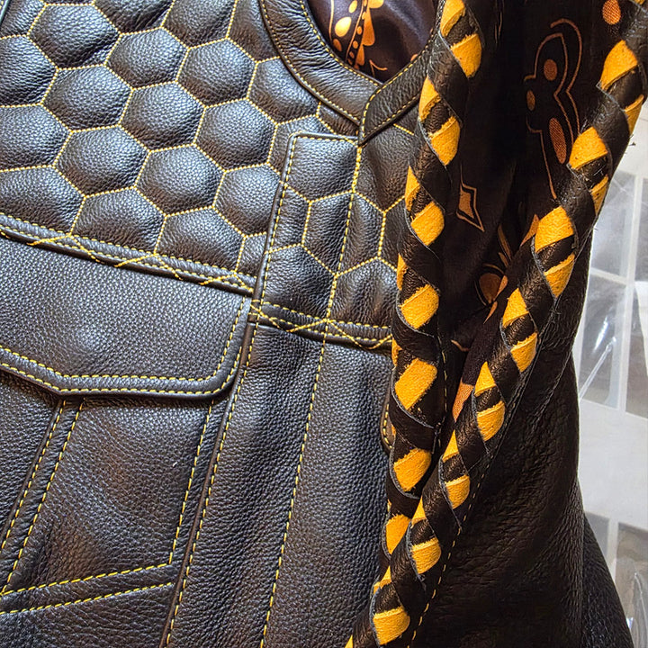 Gold Hex Vest - Honeycomb Pattern with Gold Thread