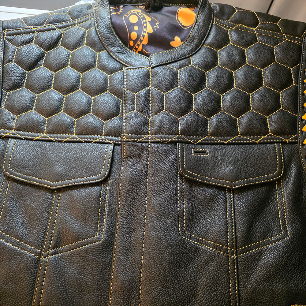 Gold Hex Vest - Honeycomb Pattern with Gold Thread