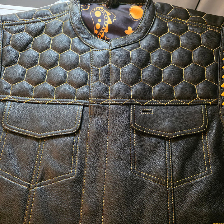 Gold Hex Vest - Honeycomb Pattern with Gold Thread